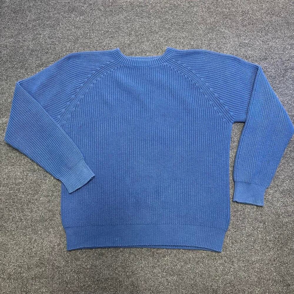 Vtg Lands End Mens Ribbed Knit Sweater USA Made Heavyweight Cotton Long Sleeve L